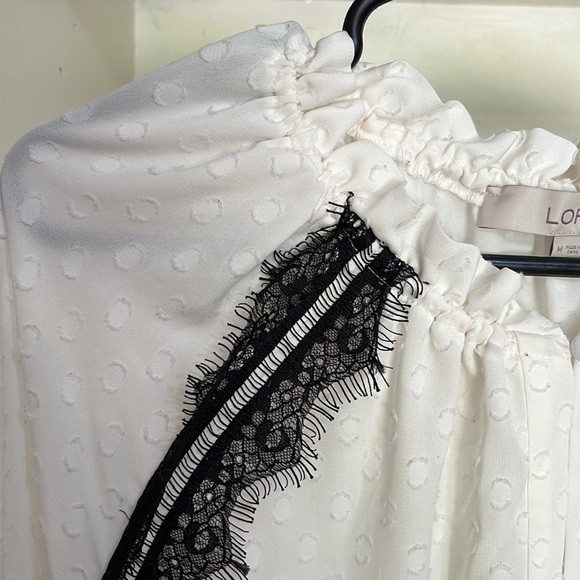 Loft Peasant Blouse Sheer Black Lace Bell Sleeve - Picture 4 of 15